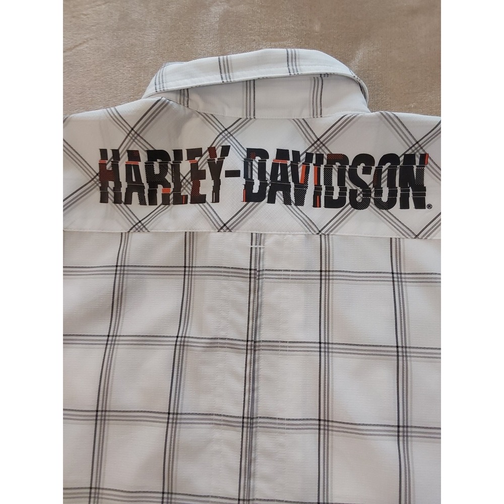 Harley Davidson MotorClothes Shirt Mens M White Plaid Button Up Biker Logo - Picture 13 of 13